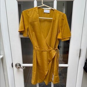 ASOS Petite Gold Flutter Sleeve Sundress with V-Neck and Tie Front